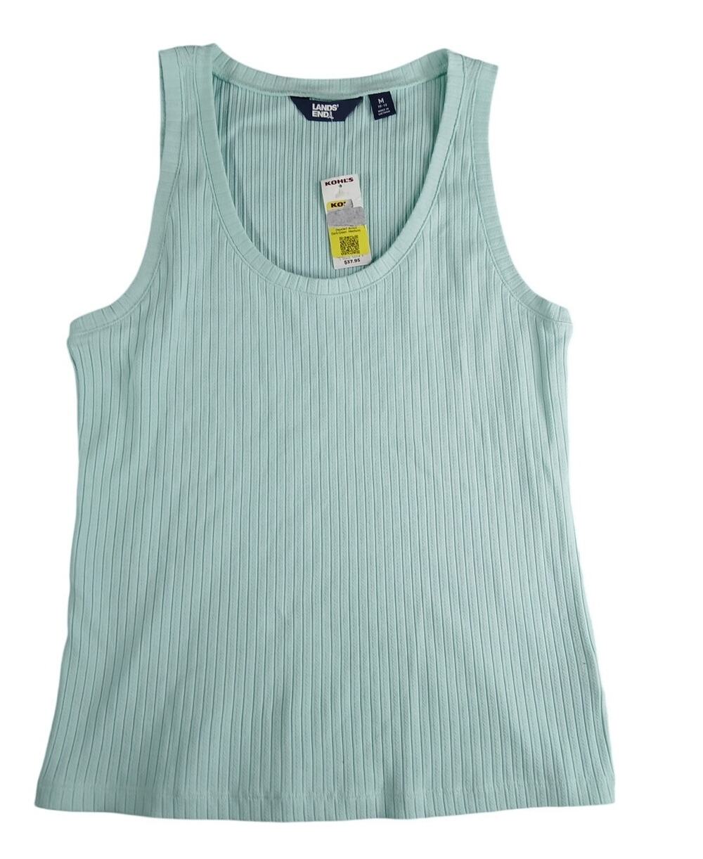 Lands' End Tank Womens Medium (10-12) Blue Pointelle Summer Stretch Shirt NWT